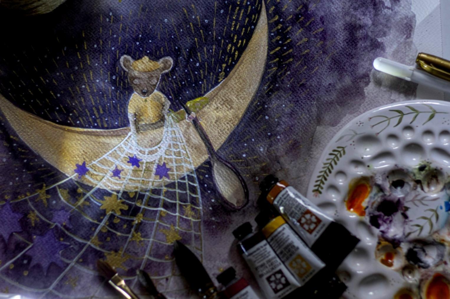 Tavolo da disegno con materiali per illustrazione fantasy